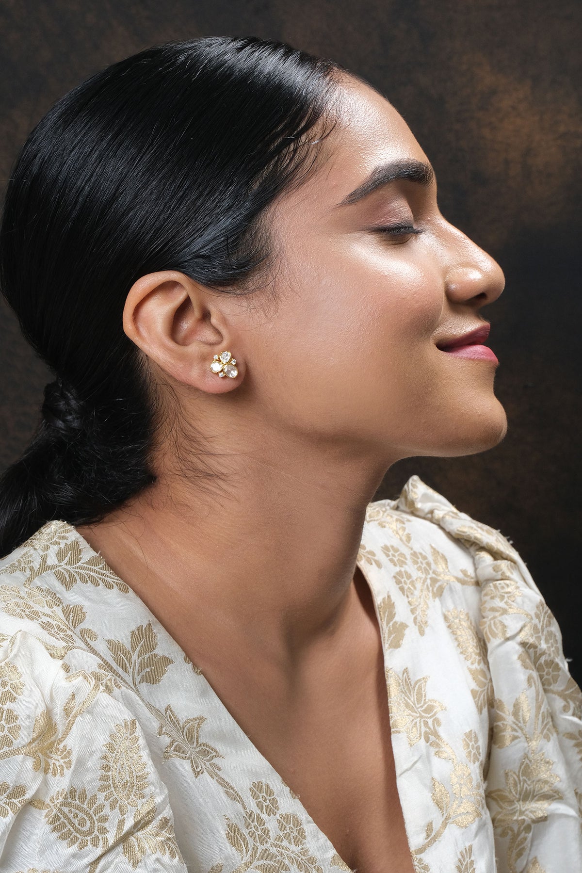 Moissanite Polki Embellished Stud Earrings 