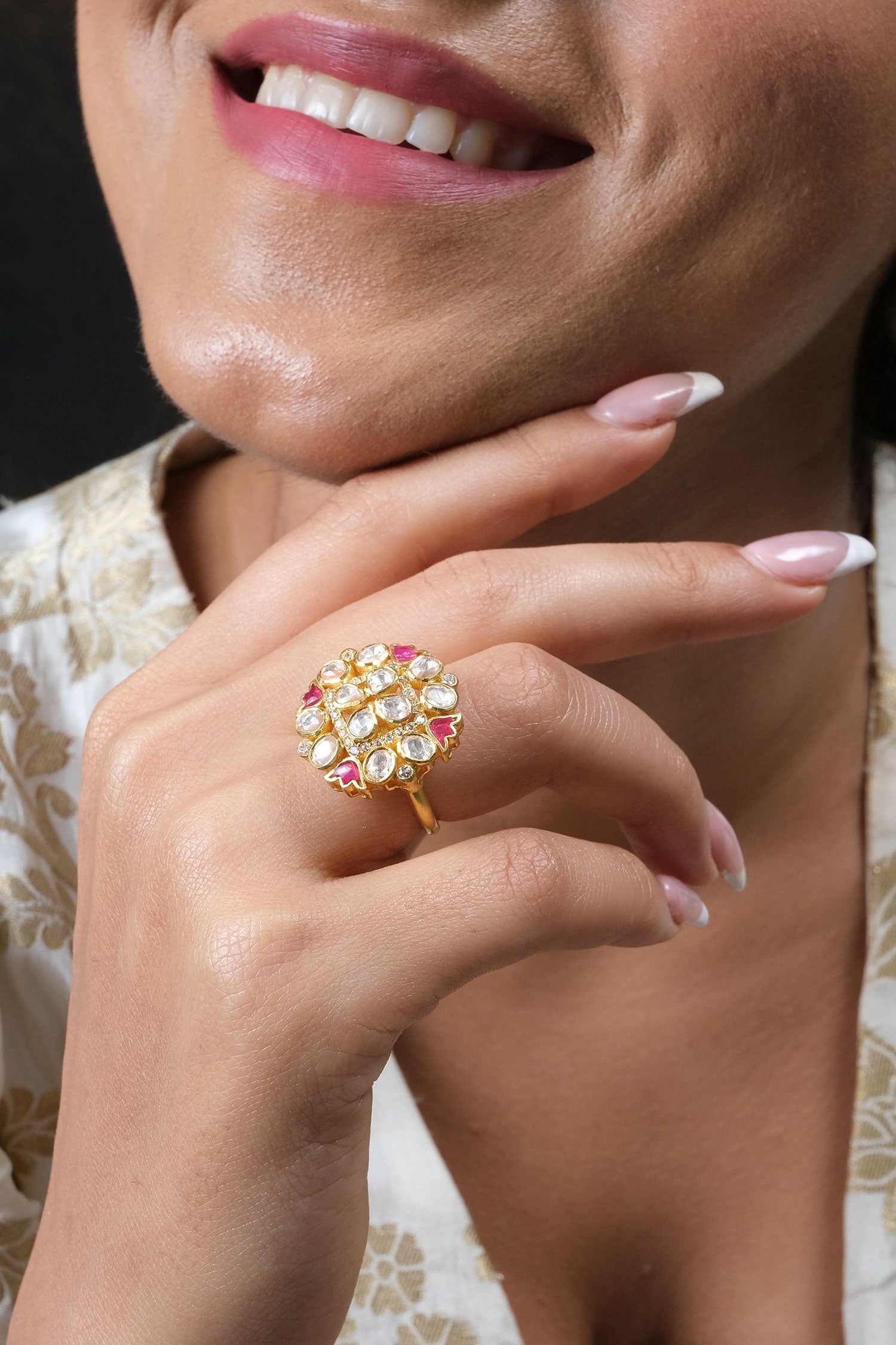 Moissanite Polki Studded Ring 