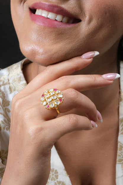 Moissanite Polki Studded Ring 