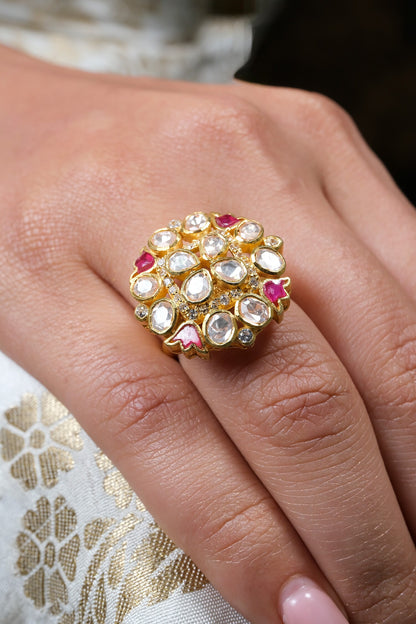 Moissanite Polki Studded Ring 