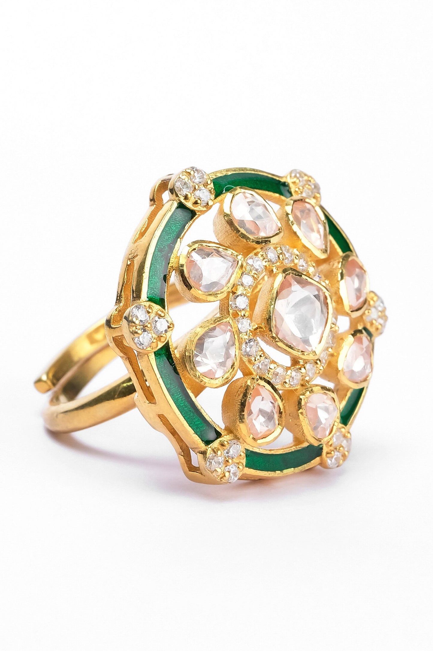 Moissanite Polki & Enamel Embellished Ring 