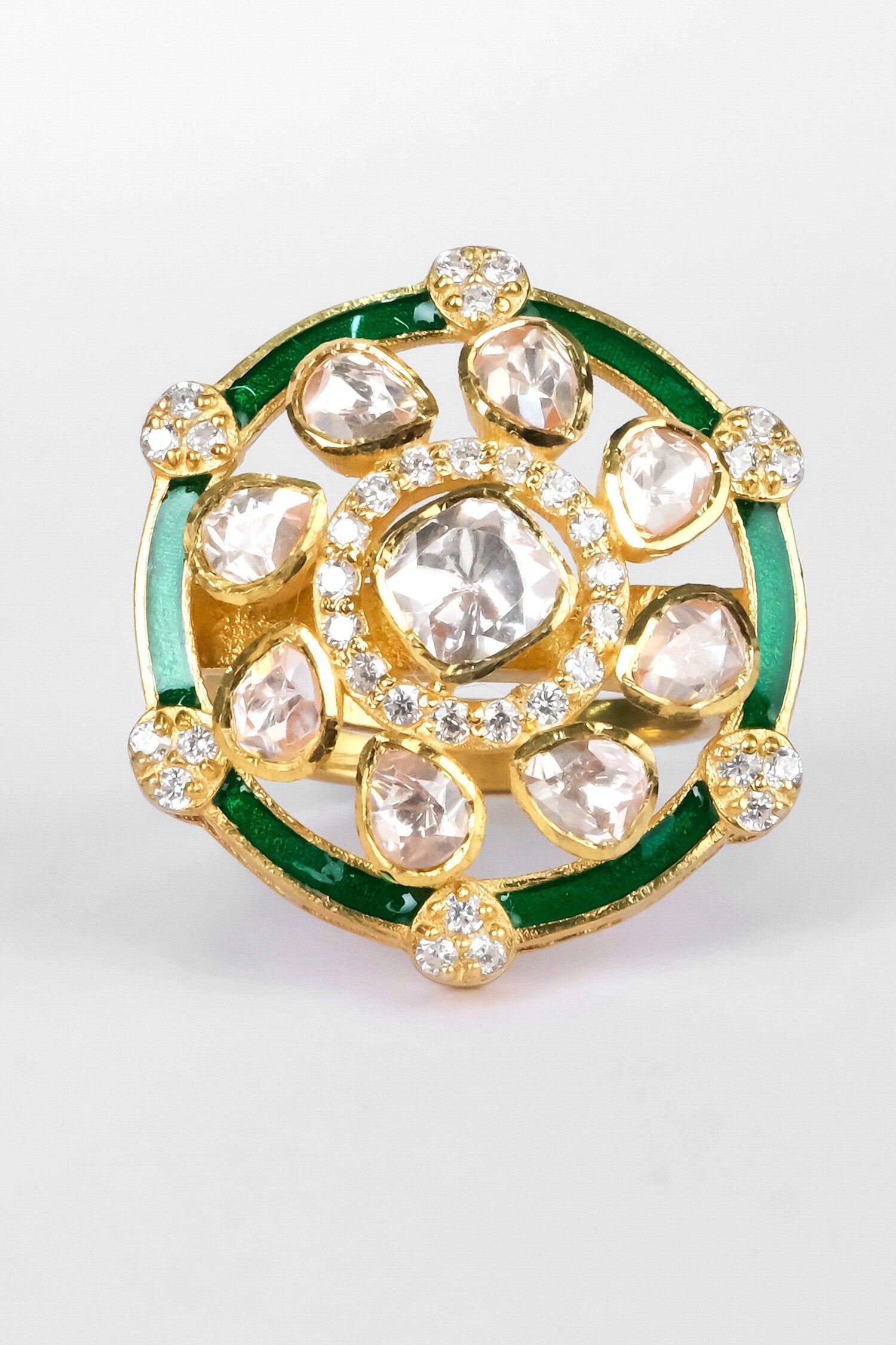 Moissanite Polki & Enamel Embellished Ring 