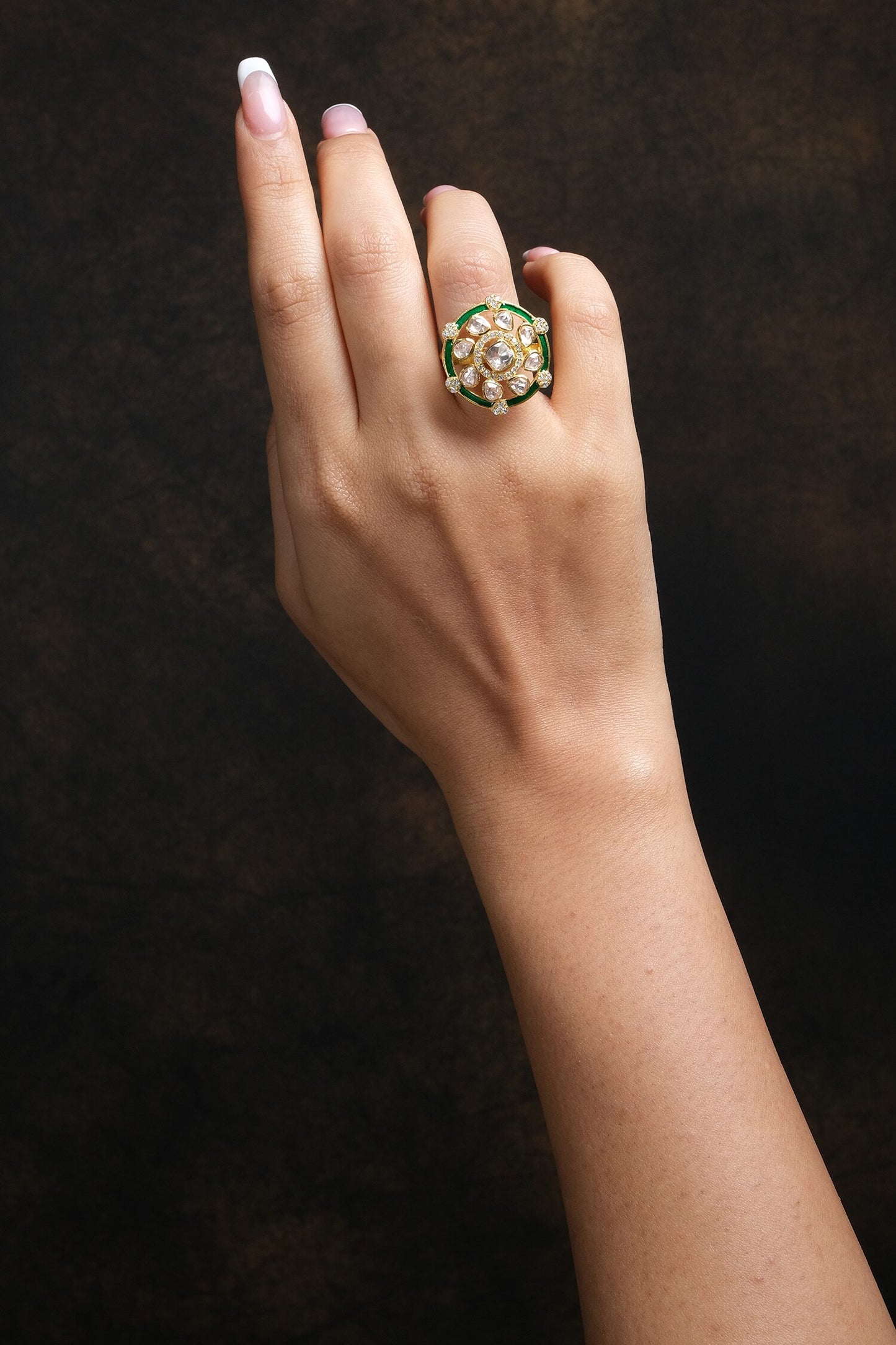 Moissanite Polki & Enamel Embellished Ring 