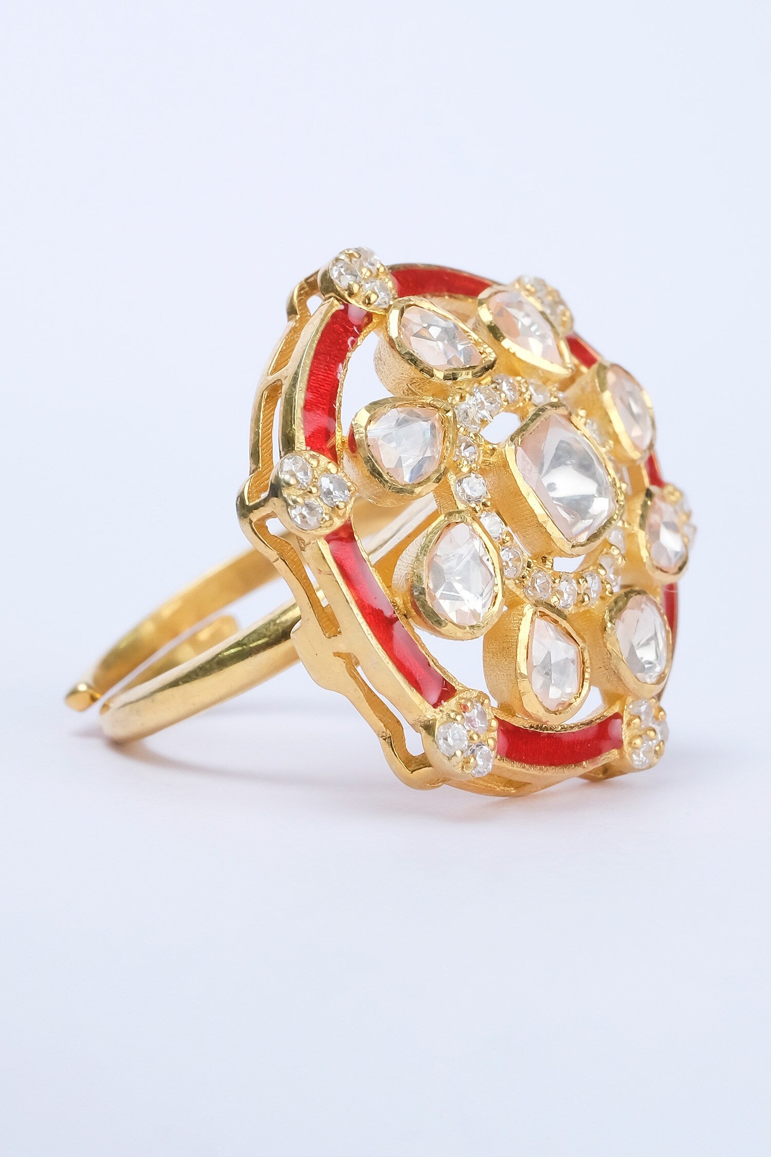 Enamelled Moissanite Polki Embellished Ring 
