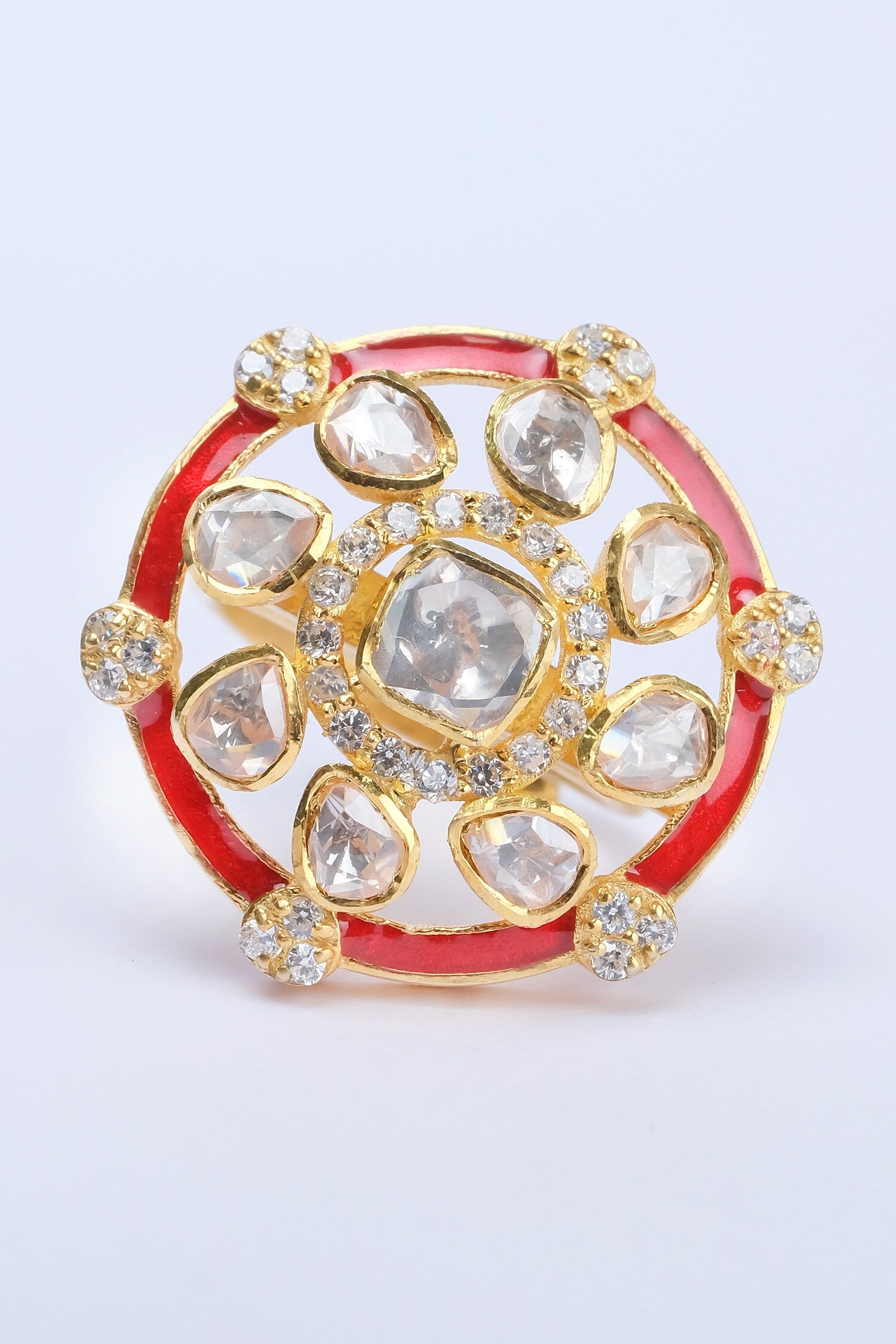 Enamelled Moissanite Polki Embellished Ring 