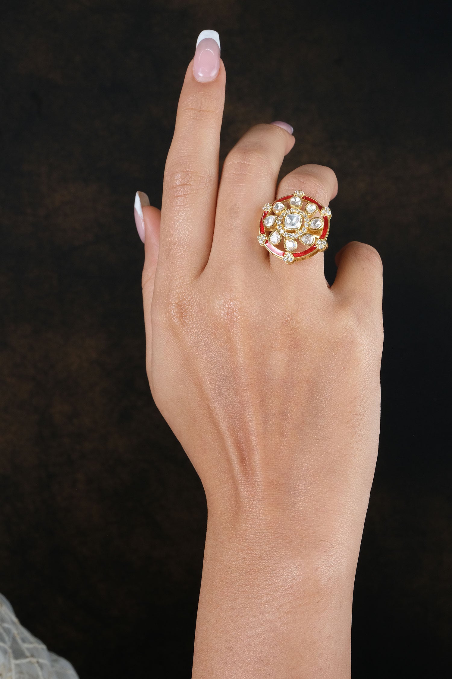 Enamelled Moissanite Polki Embellished Ring 