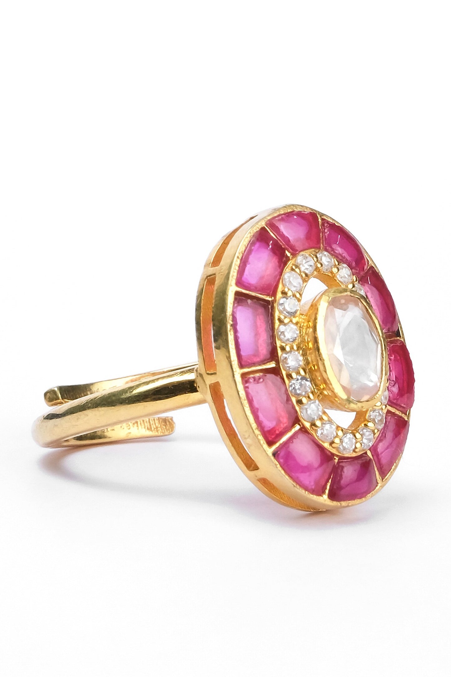 Moissanite Polki Embellished Oval Shaped Ring 