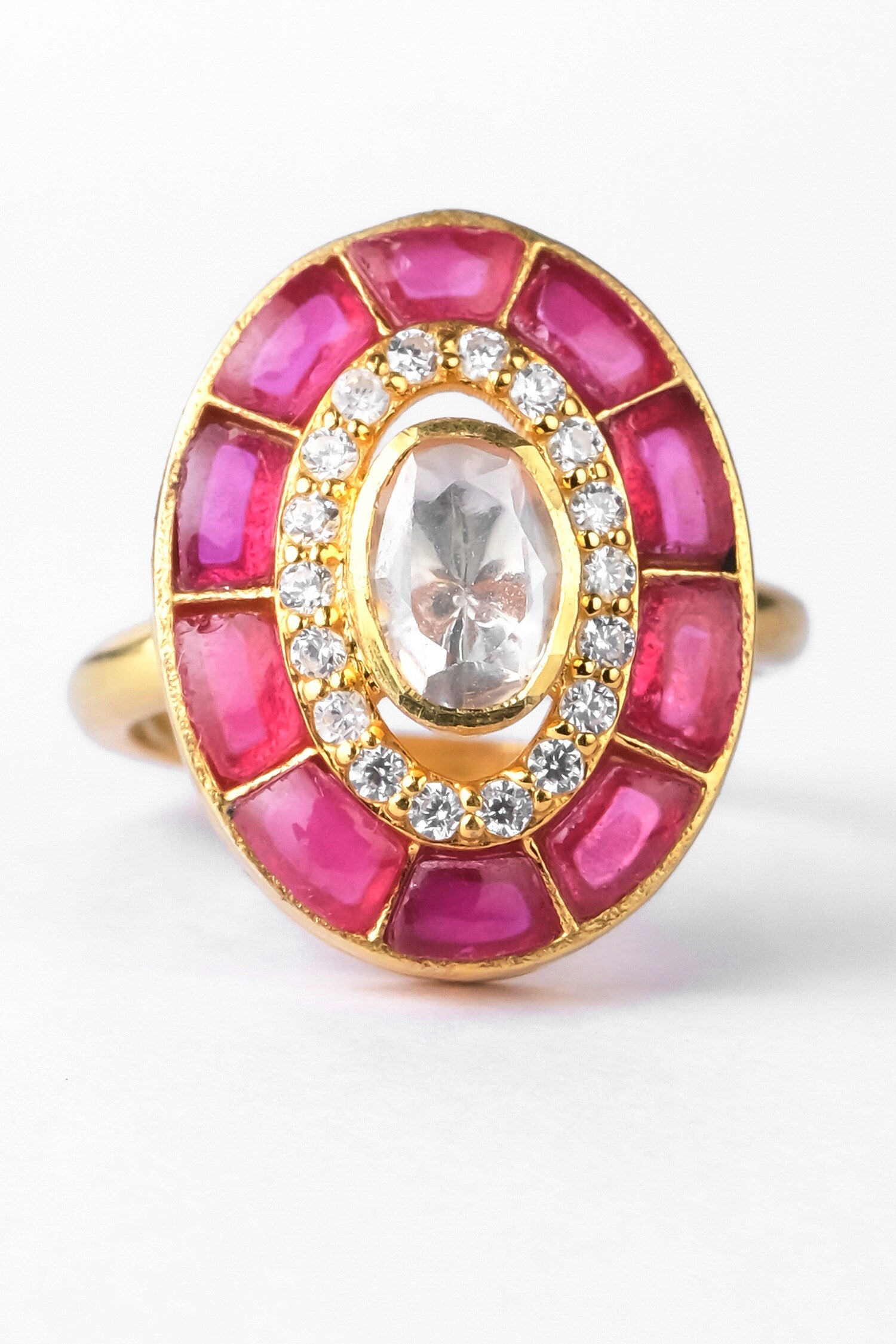 Moissanite Polki Embellished Oval Shaped Ring 
