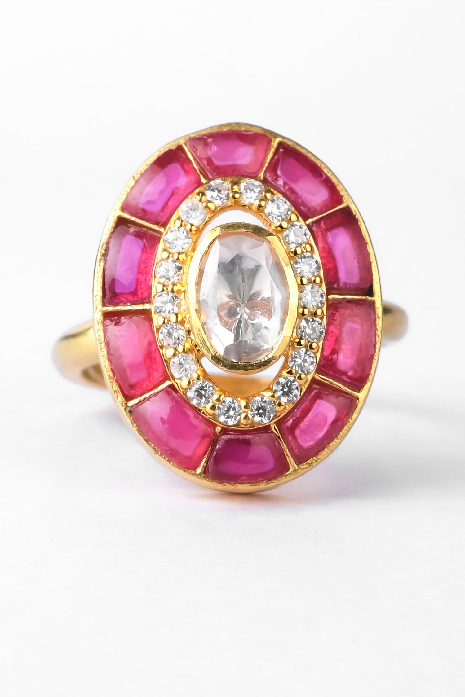 Moissanite Polki Embellished Oval Shaped Ring 