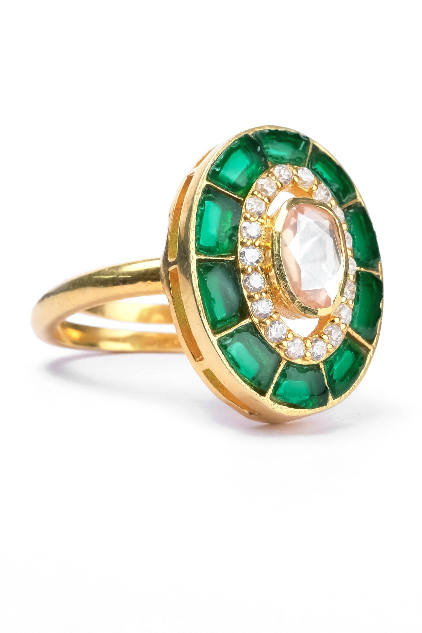 Oval Moissanite Polki Embellished Ring 