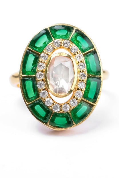Oval Moissanite Polki Embellished Ring 