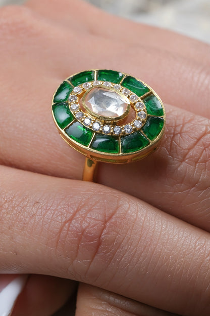 Oval Moissanite Polki Embellished Ring 