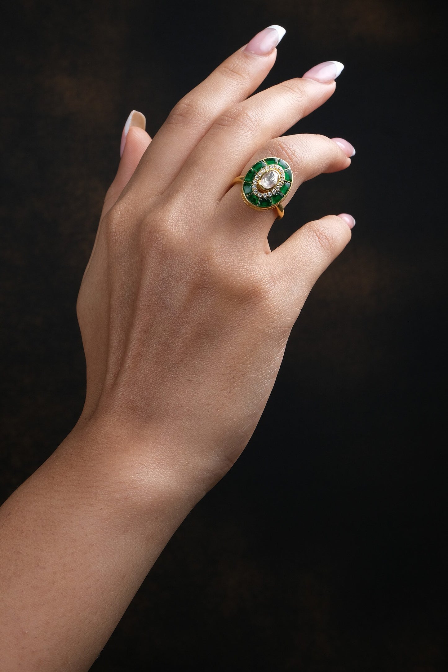 Oval Moissanite Polki Embellished Ring 