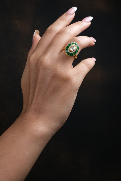 Oval Moissanite Polki Embellished Ring 