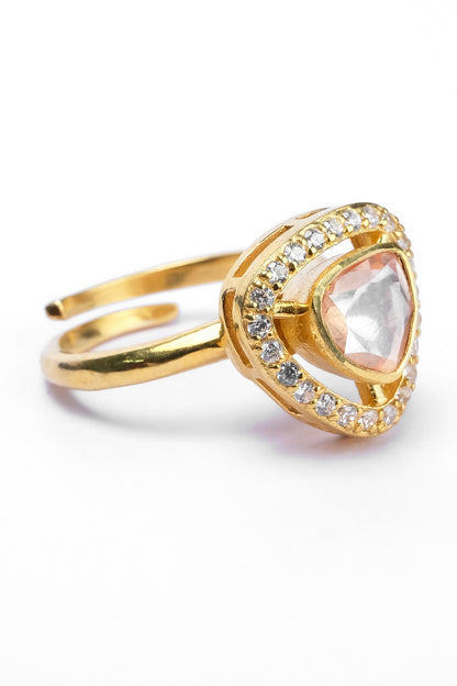 Triangular Moissanite Polki Embellished Ring 