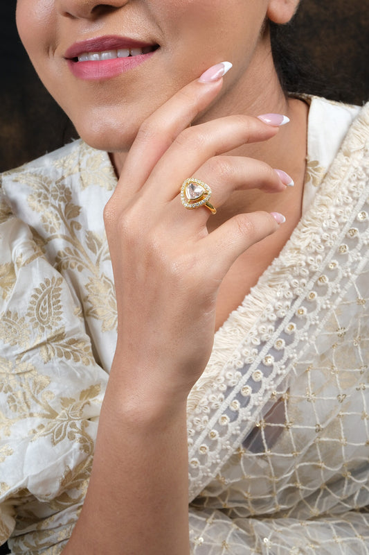 Triangular Moissanite Polki Embellished Ring 