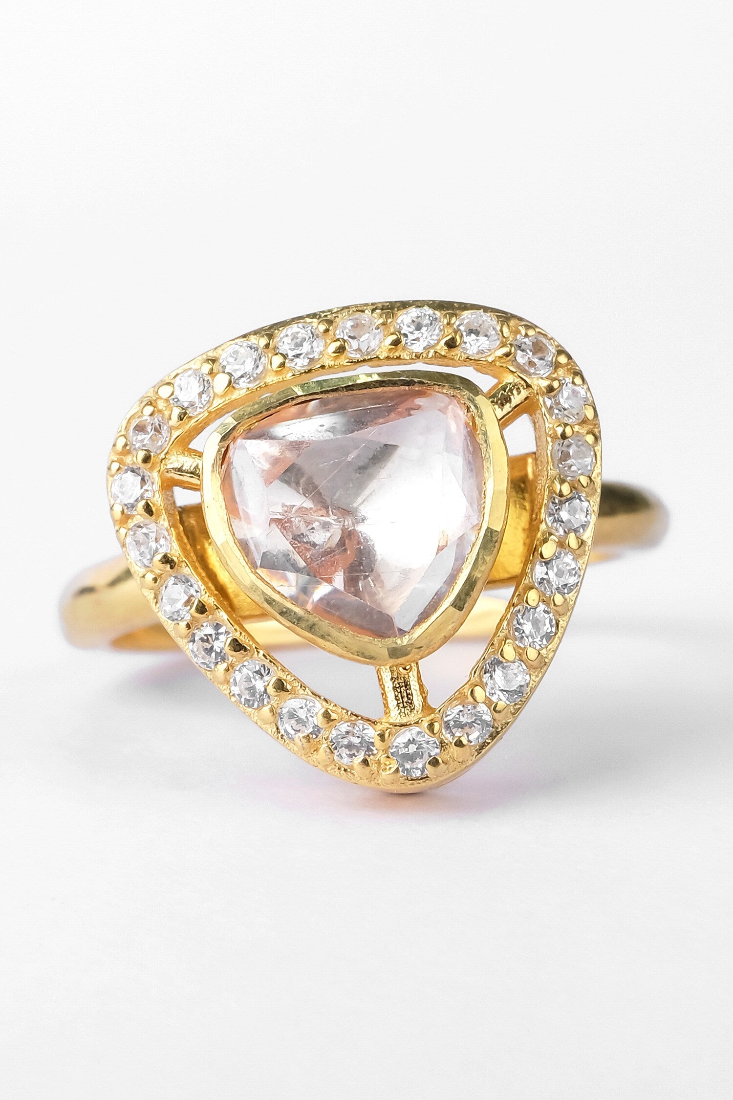 Triangular Moissanite Polki Embellished Ring 