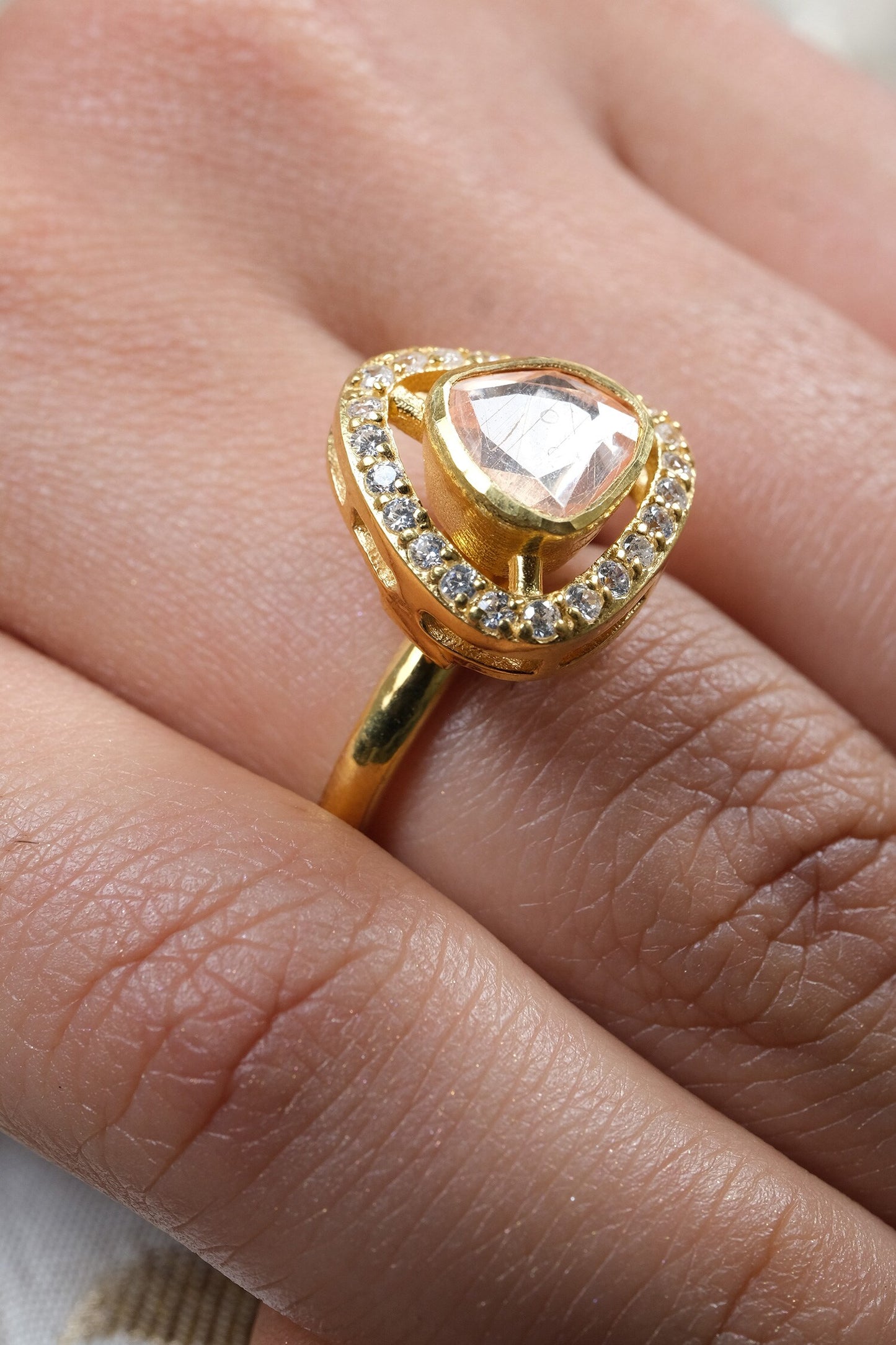 Triangular Moissanite Polki Embellished Ring 