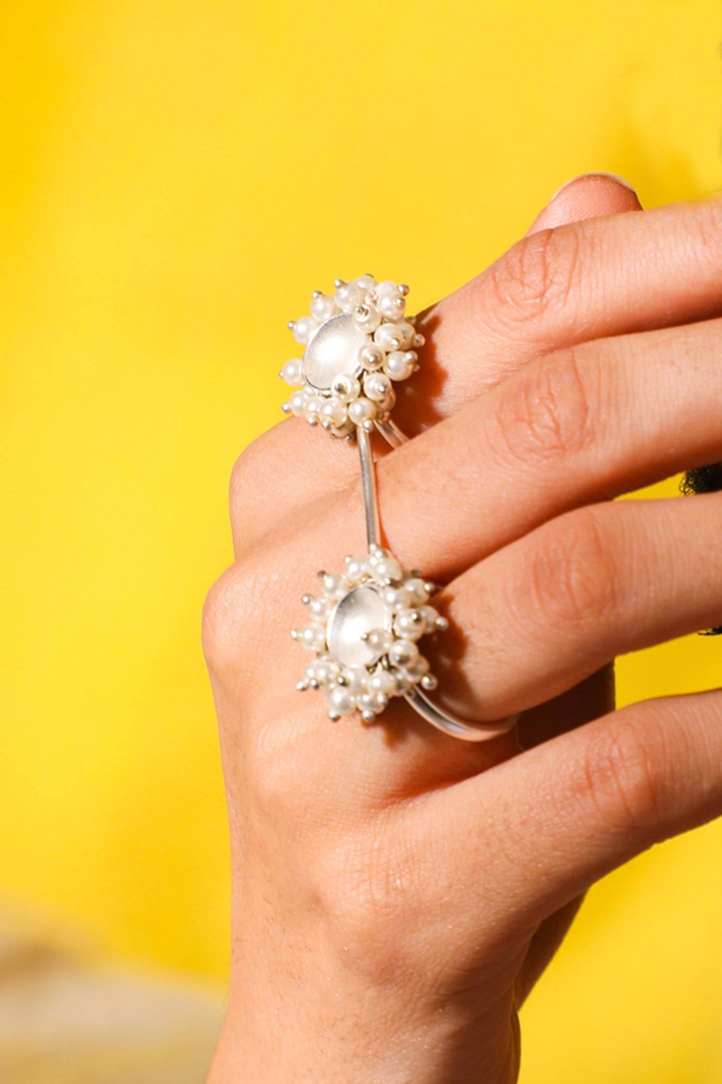 Pearls Embellished Multi-Finger Ring 