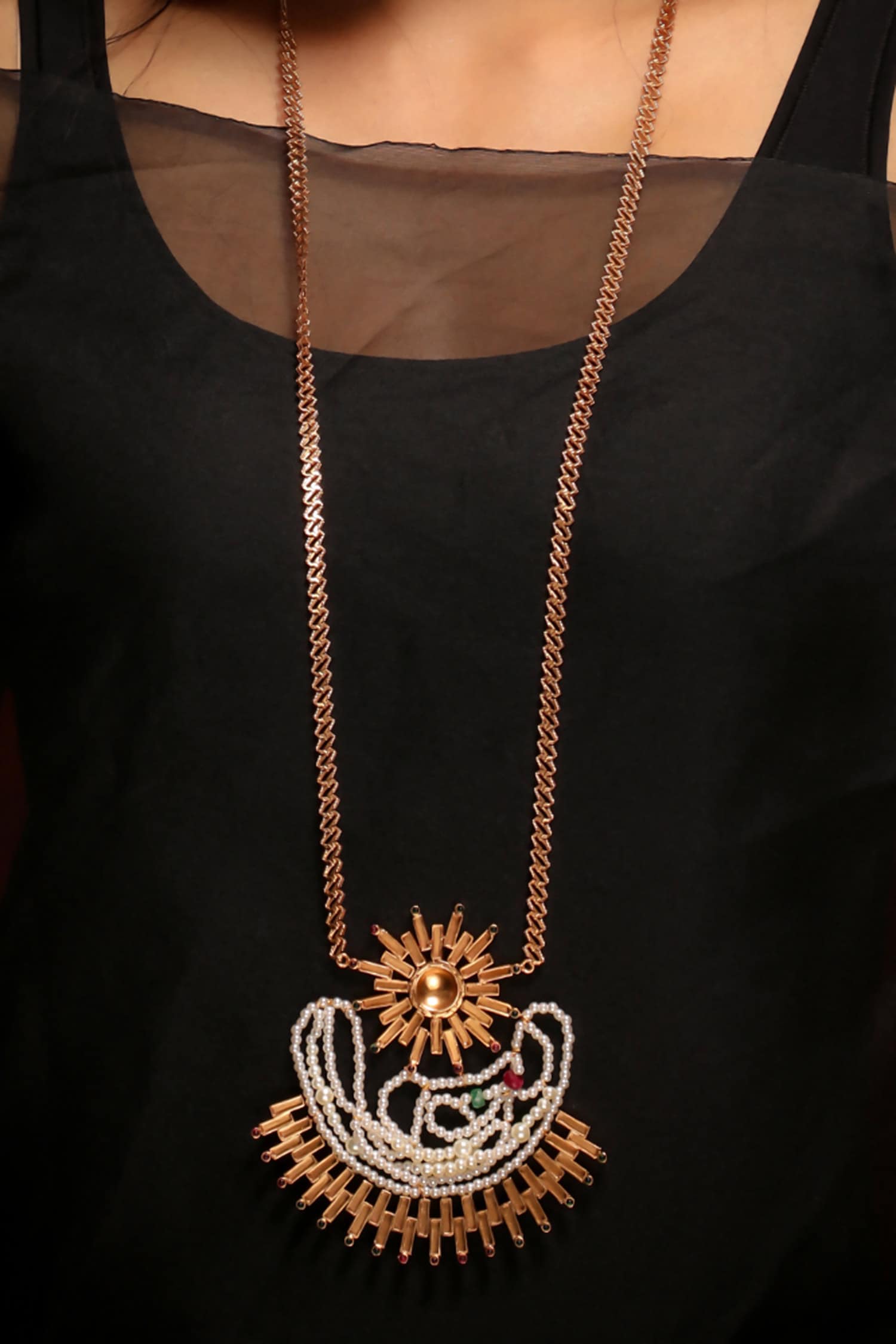 Solar Beam Long Pendant Necklace 