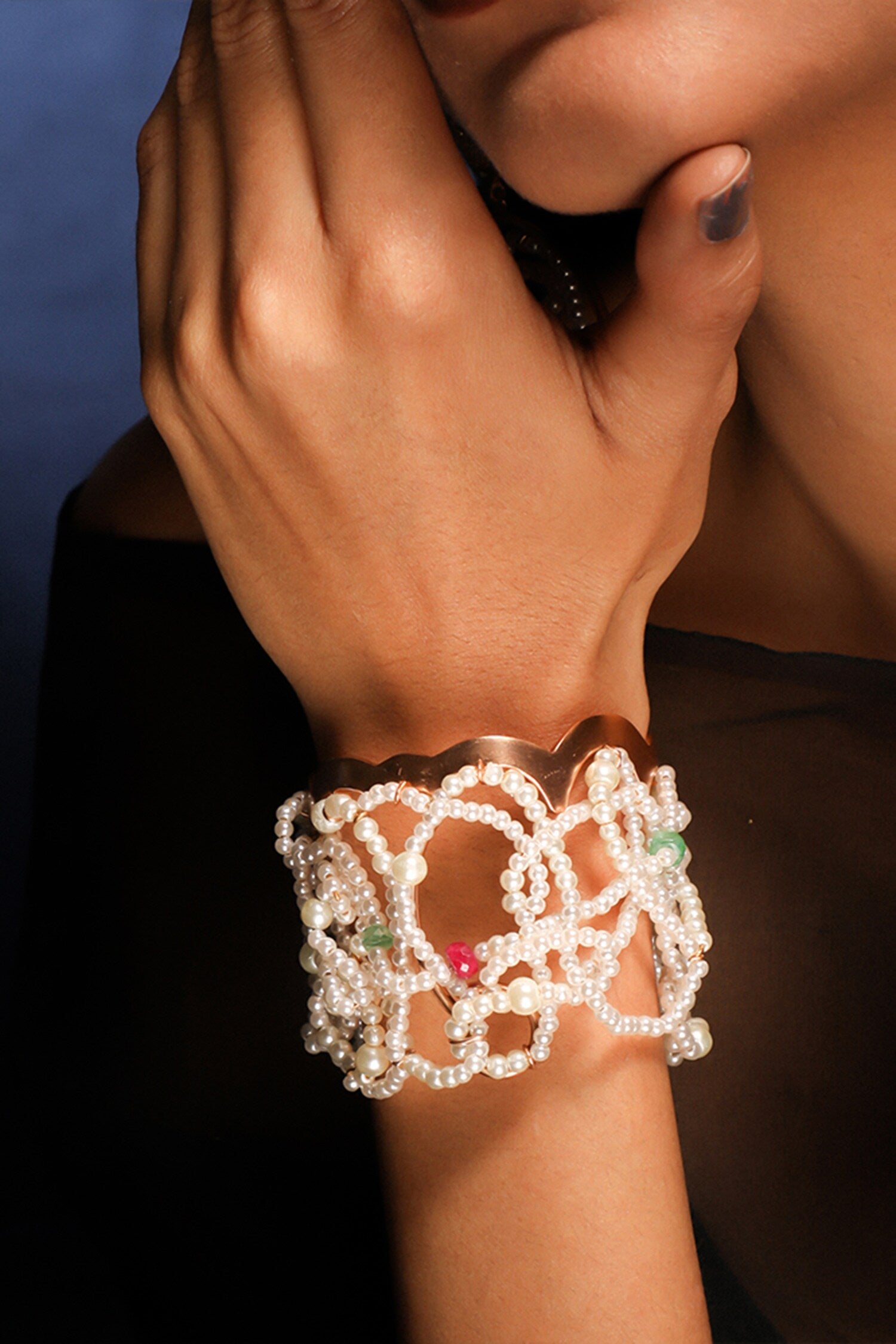 Pearl Cloud Embellished Cuff Bracelet 