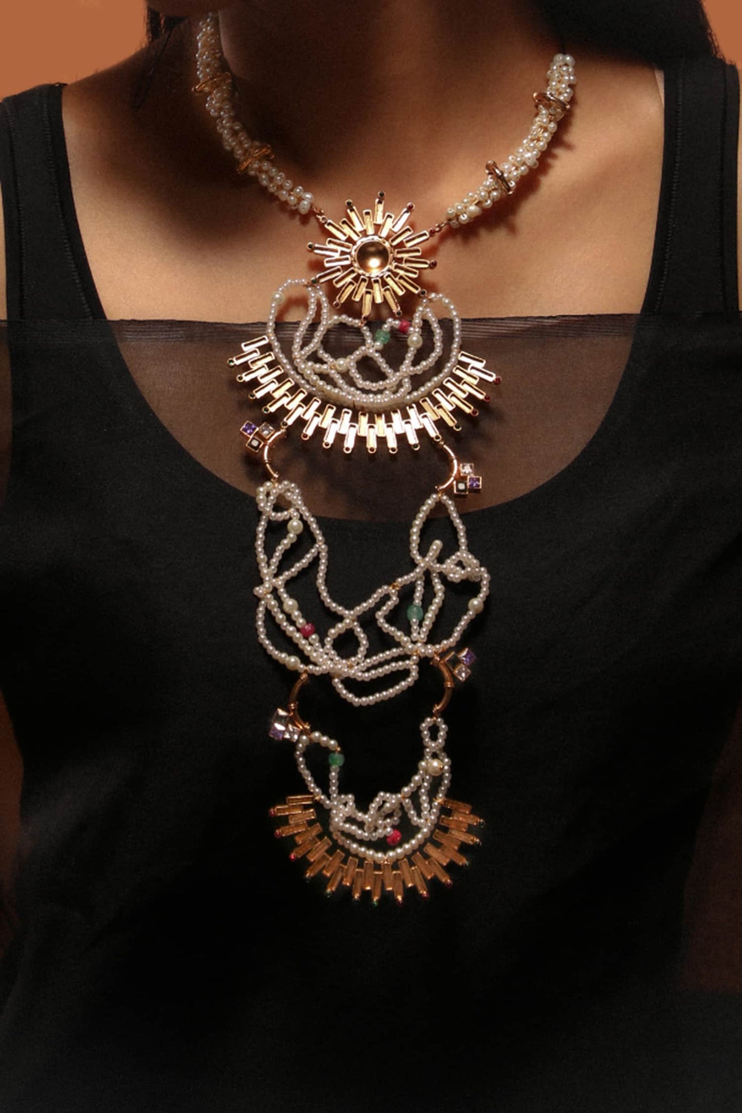 Sun Burst Pearl Cloud Necklace 