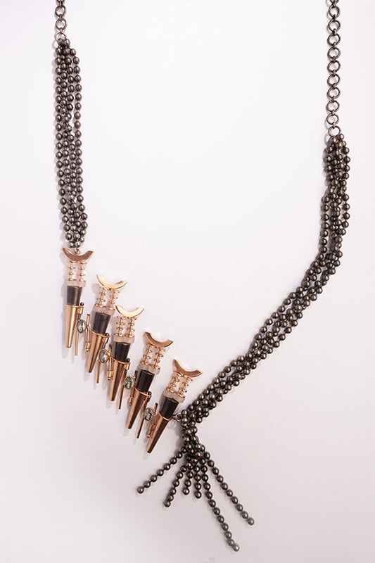 Dark Waltz Oxidised Spike Carved Necklace 