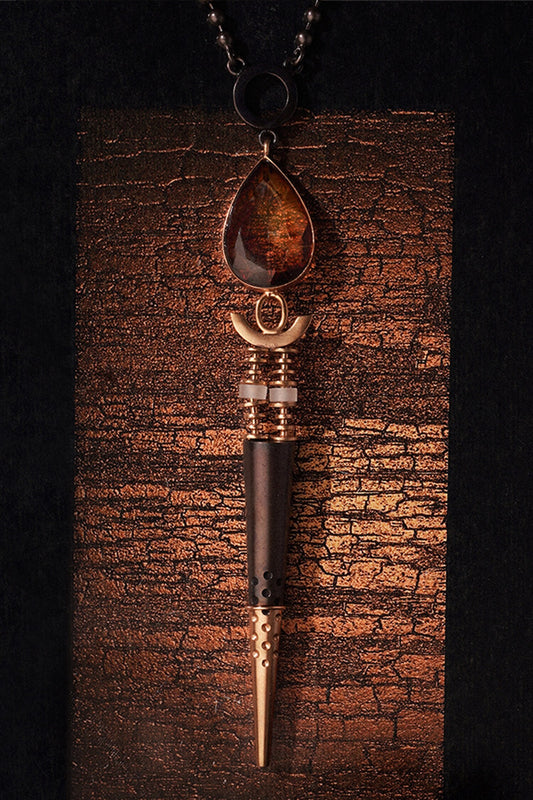 Moriartys Malice Oxidised Spike Carved Pendant Necklace 