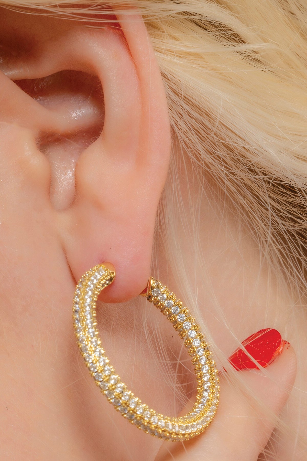 Cubic Zirconia Studded Hoops 