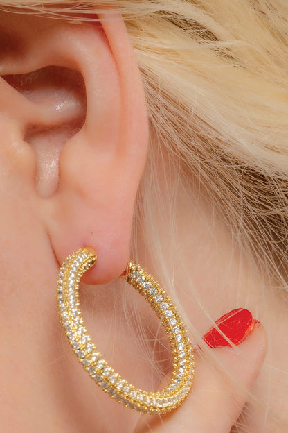 Cubic Zirconia Studded Huggie Hoops 