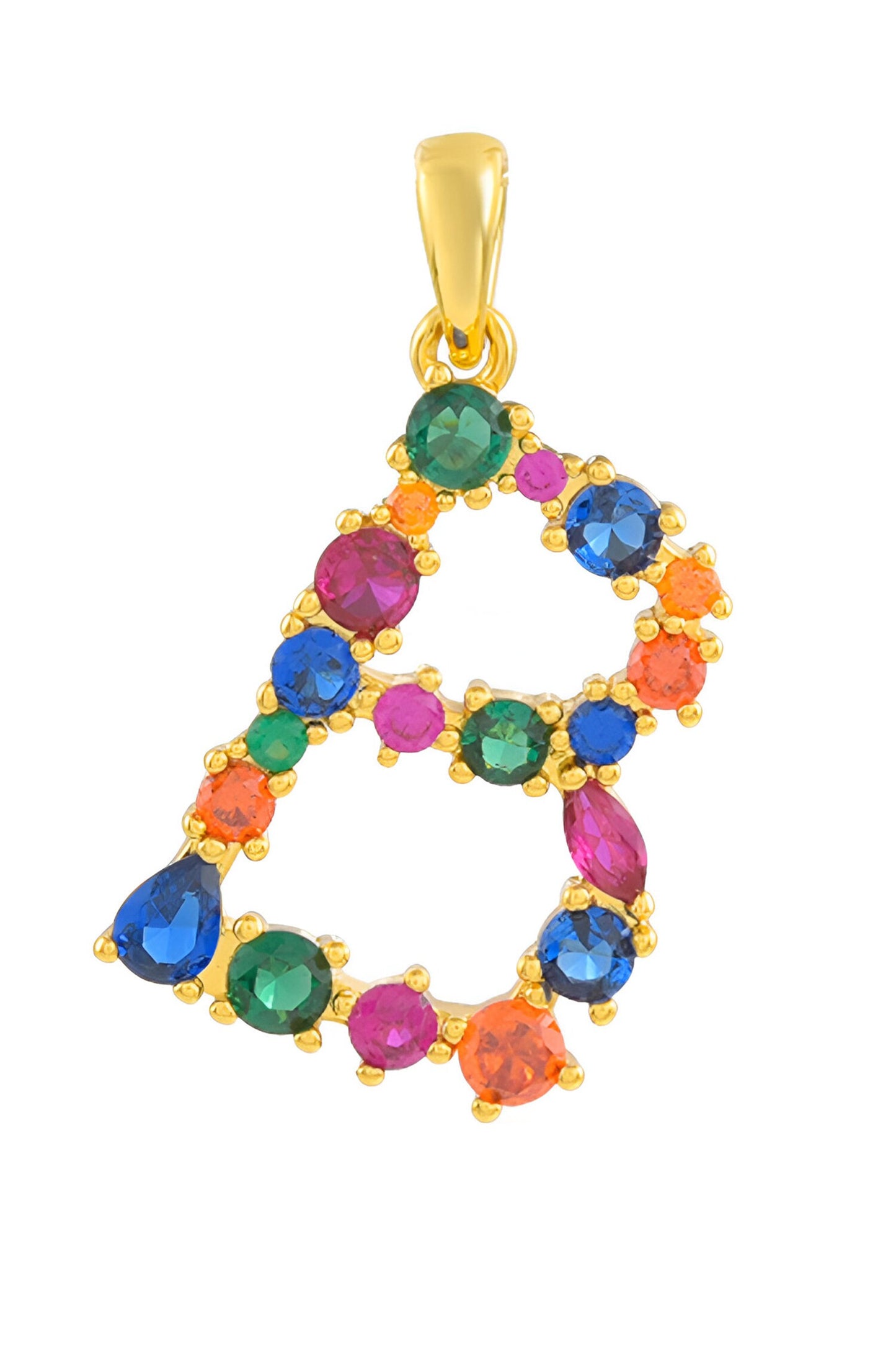 Alphabet B Studded Gemstone Pendant Necklace 