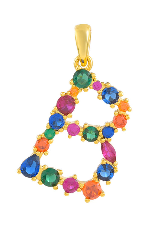 Alphabet B Studded Gemstone Pendant Necklace 