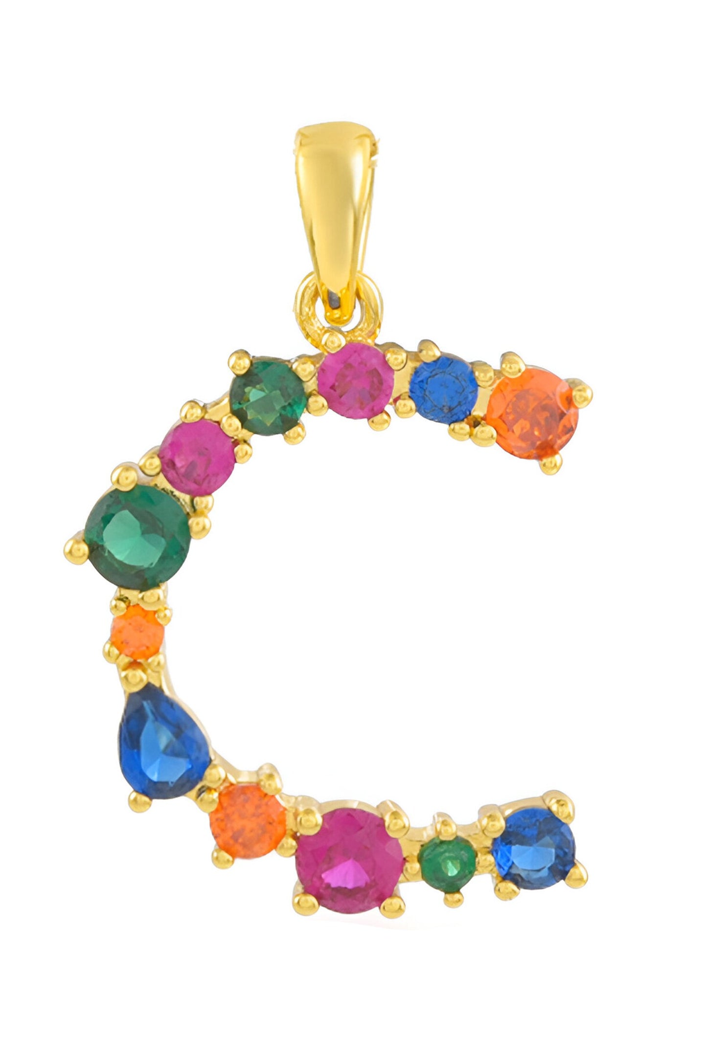 Alphabet C Studded Gemstone Pendant Necklace 