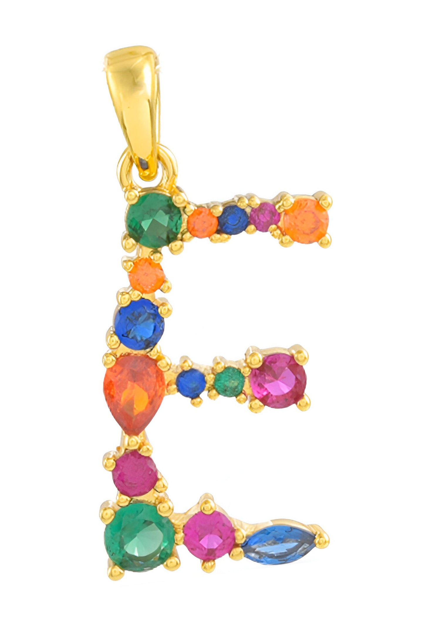 Alphabet E Studded Gemstone Pendant Necklace 