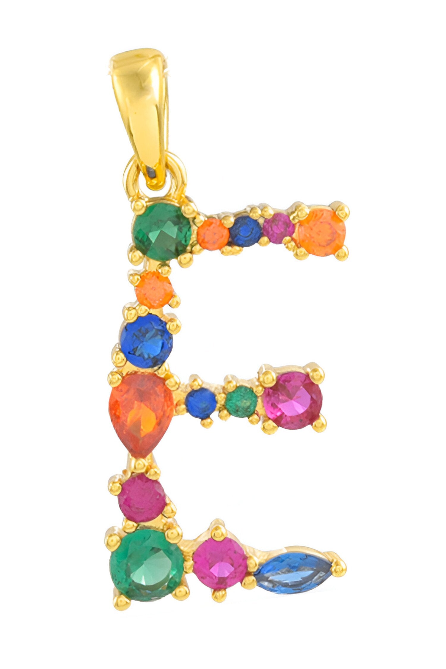 Alphabet E Studded Gemstone Pendant Necklace 
