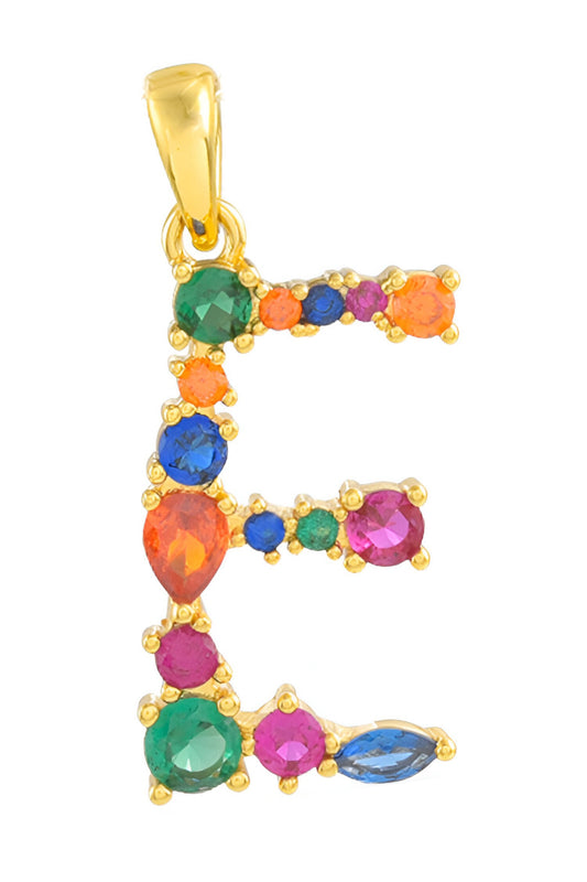 Alphabet E Studded Gemstone Pendant Necklace 