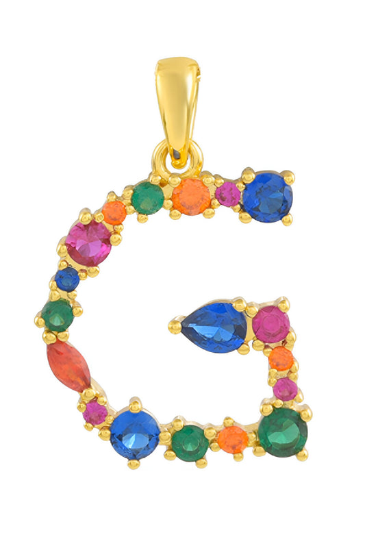 Alphabet G Studded Gemstone Pendant Necklace 