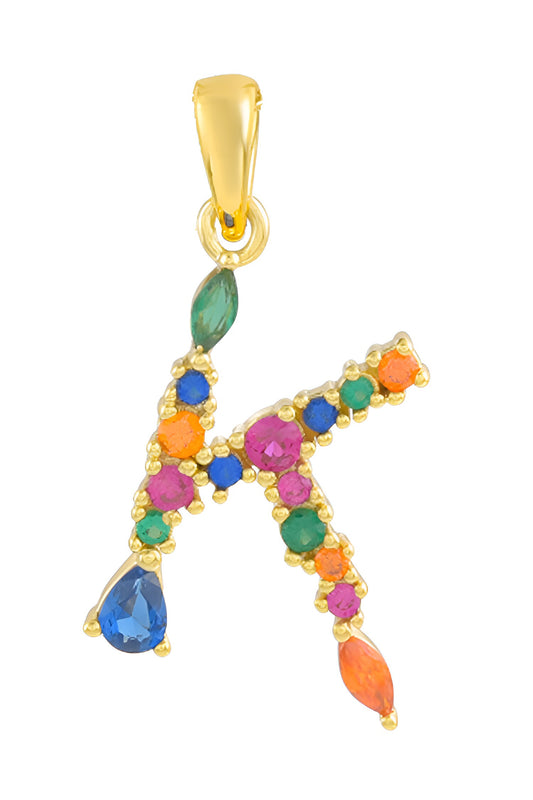 Alphabet K Studded Gemstone Pendant Necklace 