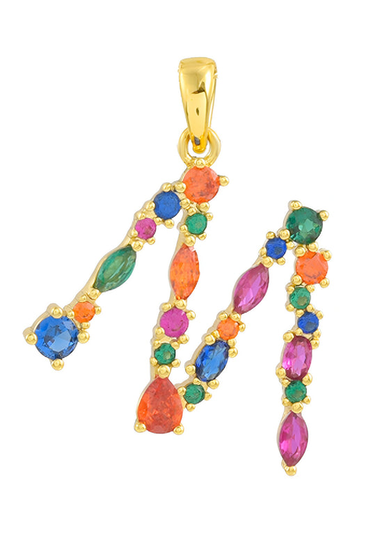 Alphabet M Studded Gemstone Pendant Necklace 