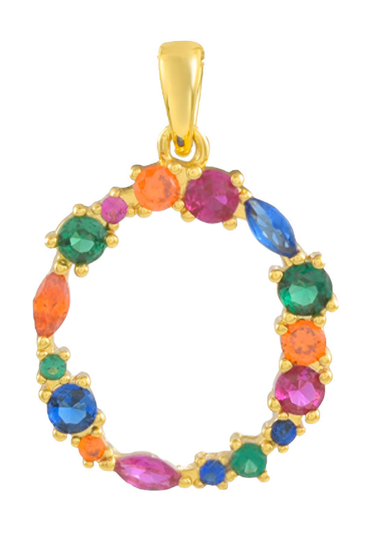Alphabet O Studded Gemstone Pendant Necklace 