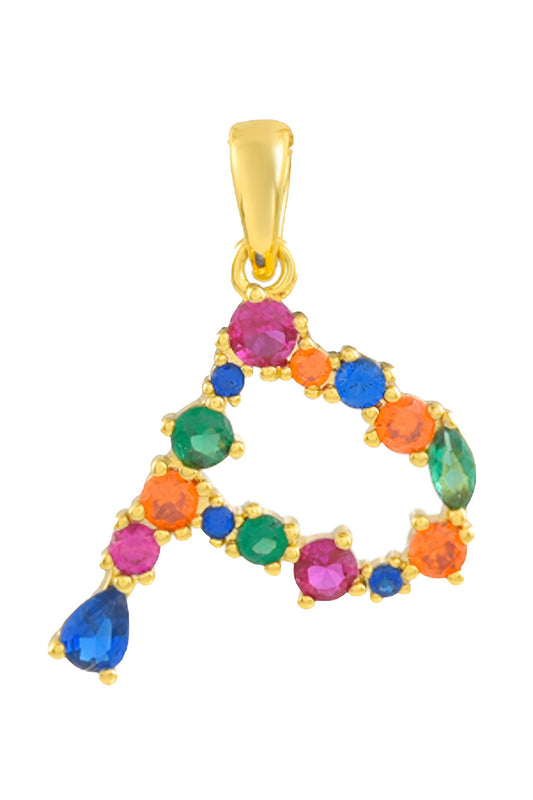 Alphabet P Studded Gemstone Pendant Necklace 