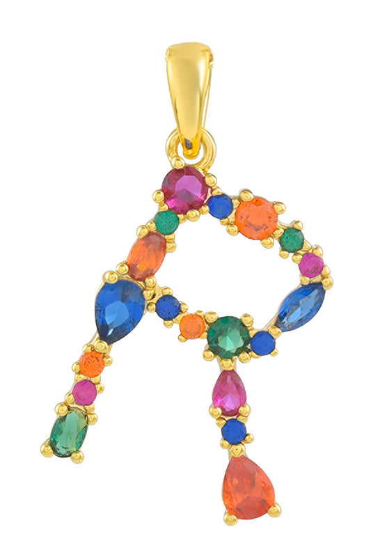 Alphabet R Studded Gemstone Pendant Necklace 