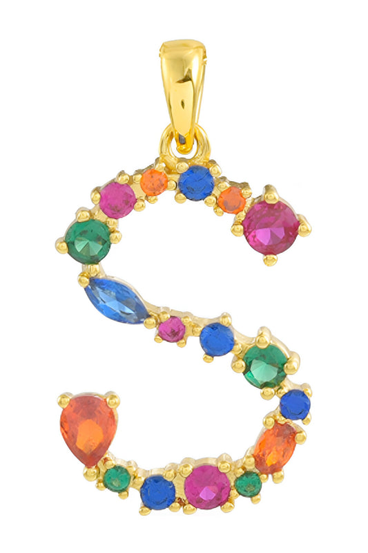 Alphabet S Studded Gemstone Pendant Necklace 