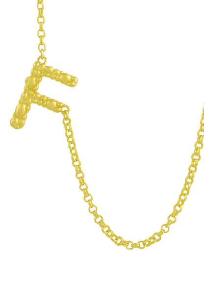 Recycled Bronze F Shaped Charm Pendant Necklace 