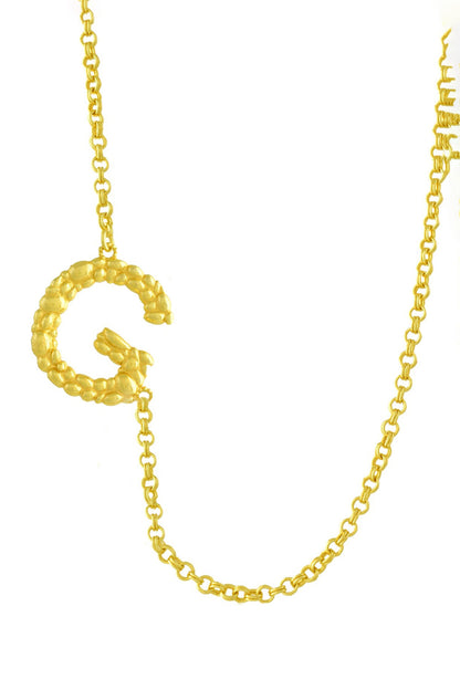 Recycled Bronze G Shaped Charm Pendant Necklace 