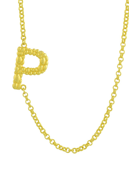 Recycled Bronze P Shaped Charm Pendant Necklace 