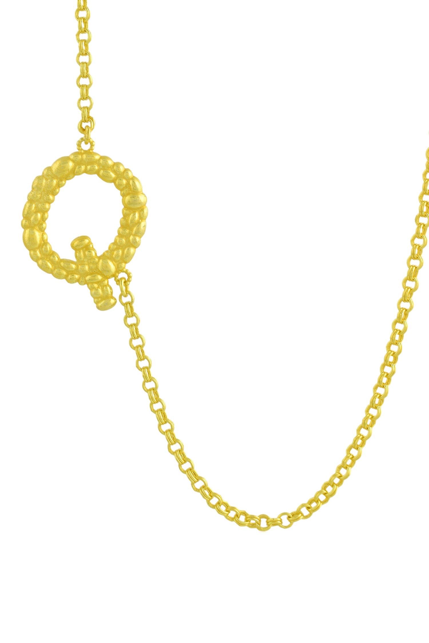 Recycled Bronze Q Shaped Charm Pendant Necklace 