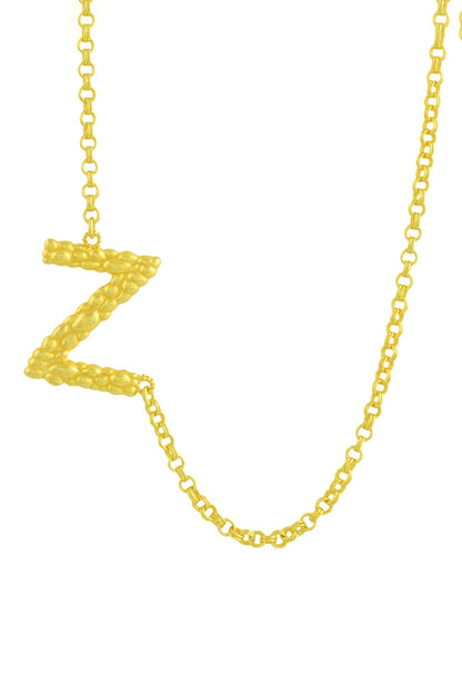 Recycled Bronze Z Shaped Charm Pendant Necklace 