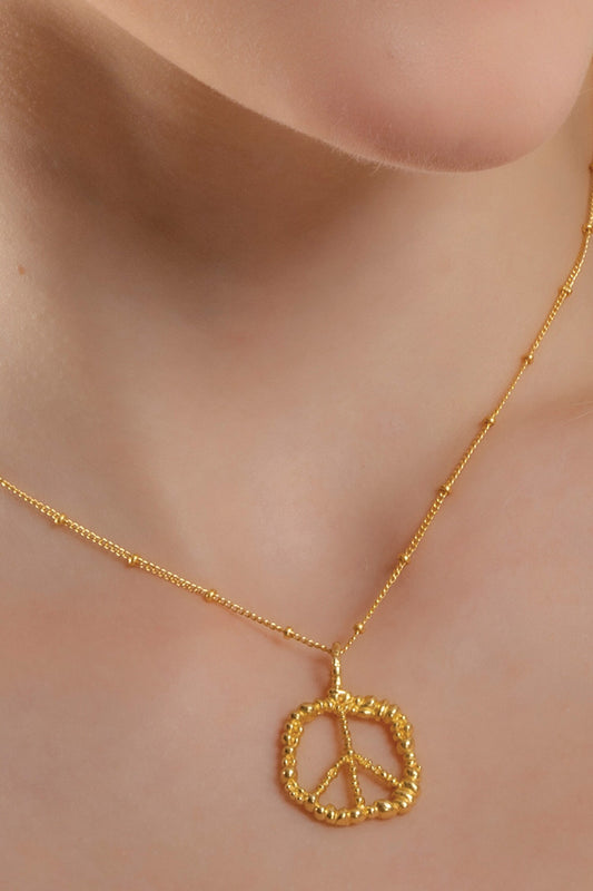 Recycled Bronze Peace Shaped Charm Pendant Necklace 