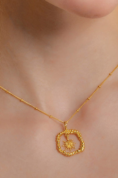 Recycled Bronze Sun Burst Shaped Charm Pendant Necklace 